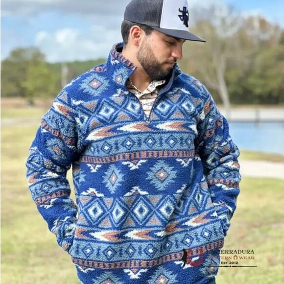 WRANGLER AZTEC QUARTER ZIP FLEECE/ SHERPA PULLOVER SIZE XXL C44 - Picture 1 of 9